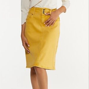 Mustard denim pencil skirt